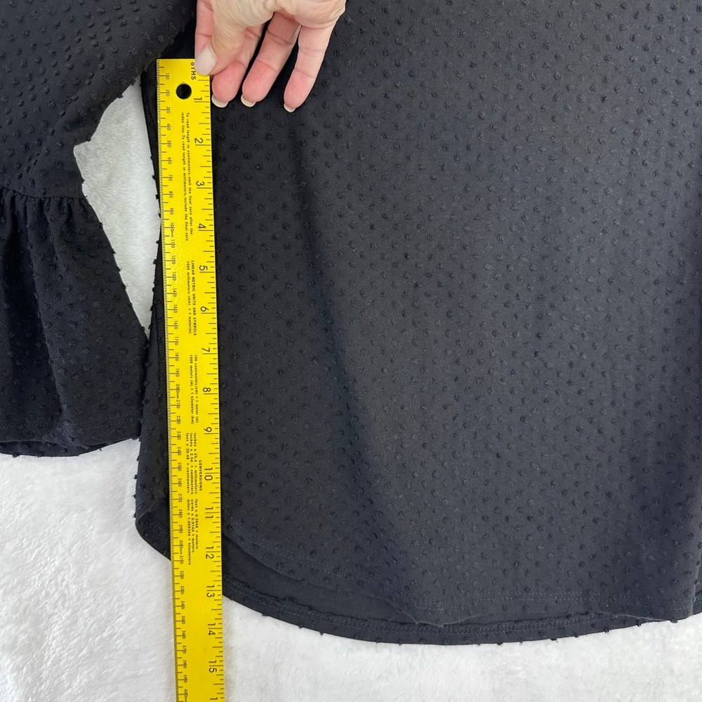 W5 Black Textured Dot Bell Sleeve Zipper Back Top Blouse Size S - Picture 8 of 13